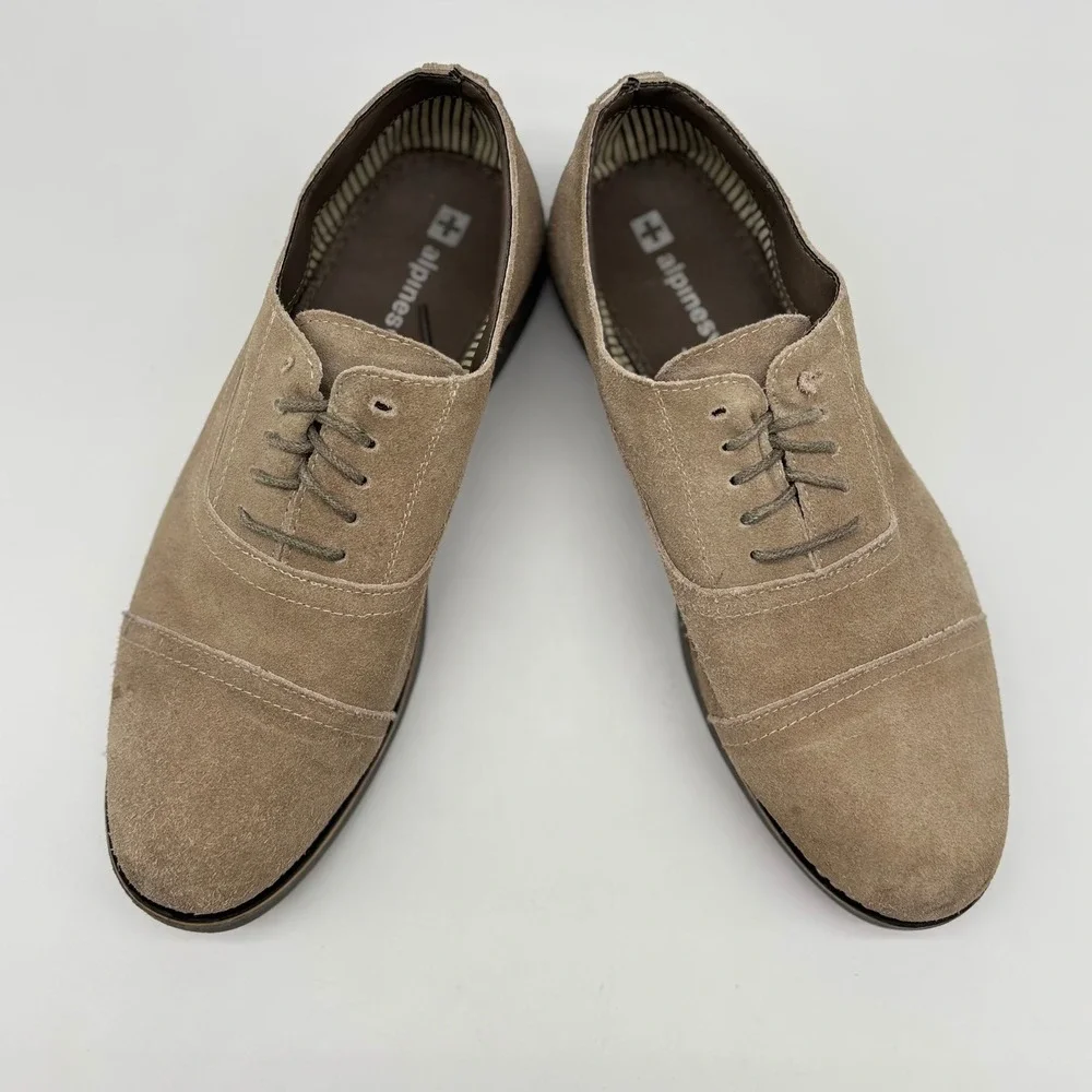 Alpine Swiss Mens S881 Suede Leather Cap Toe Oxford Shoes Brown Taupe Size 10
